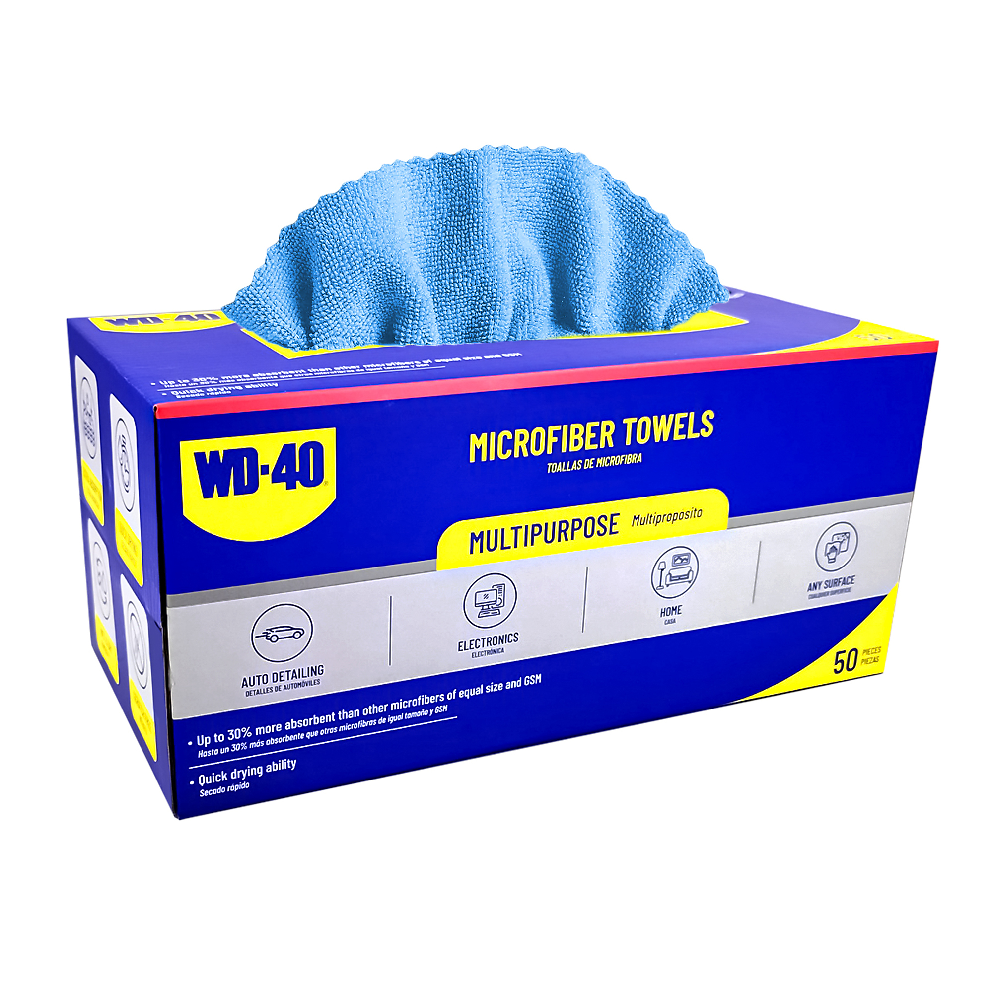 WD-40 Extra Absorbent Microfiber Towel — 50 Pack, Blue, Quick-Drying, Model# L40110